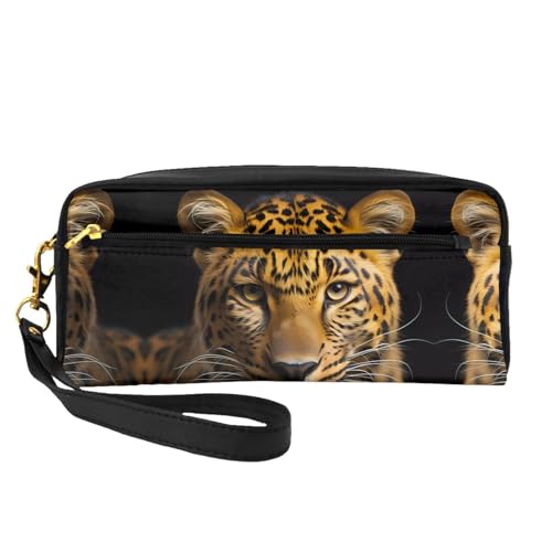 ZhRiYan The Deep Eyed Leopard Print Kleine Make-up-Tasche aus Leder - Reise-Kulturbeutel für Damen, wiederverwendbare Kosmetiktasche mit Reißverschluss, Schwarz, Einheitsgröße, Schwarz, Einheitsgröße von ZhRiYan
