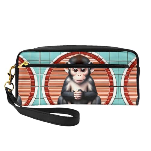 ZhRiYan The Silent Monkey Print Kleine Make-up-Tasche aus Leder – Reise-Kulturbeutel für Frauen, wiederverwendbare Kosmetiktasche mit Reißverschluss, Schwarz, Einheitsgröße, Schwarz, Einheitsgröße von ZhRiYan