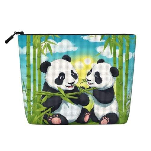 ZhRiYan Two Happy Pandas Make-up-Tasche aus künstlichem Hanf, vielseitiger Reise-Kulturbeutel, wiederverwendbarer Kosmetik-Organizer mit Reißverschlusstasche, Schwarz, Einheitsgröße, Schwarz von ZhRiYan