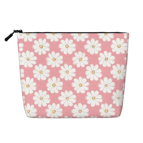 ZhRiYan Weiße Chrysanthemen-Texturtabelle aus künstlichem Hanf, Make-up-Tasche, vielseitiger Reise-Kulturbeutel, wiederverwendbarer Kosmetik-Organizer mit Reißverschlusstasche, Schwarz, Einheitsgröße von ZhRiYan