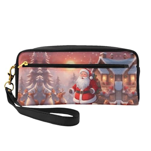 ZhRiYan Winter Santa Claus Print Leder Kleine Make-up-Tasche - Reise-Kulturbeutel für Frauen, wiederverwendbare Kosmetiktasche mit Reißverschluss, Schwarz, Einheitsgröße, Schwarz, Einheitsgröße von ZhRiYan