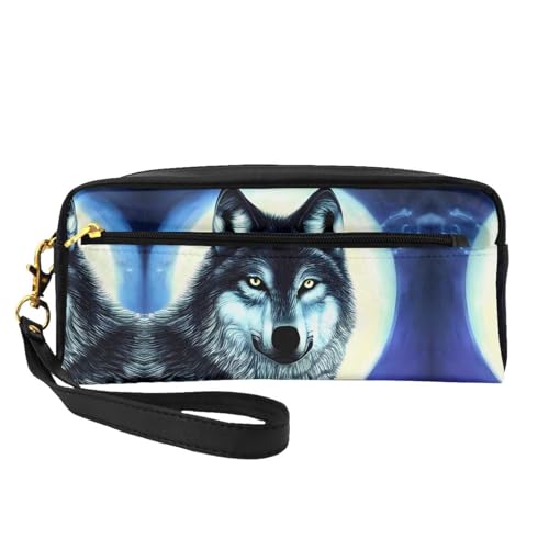 ZhRiYan Wolf Under Moon Print Leder Kleine Make-up-Tasche - Reise-Kulturbeutel für Frauen, wiederverwendbare Kosmetiktasche mit Reißverschluss, Schwarz, Einheitsgröße, Schwarz, Einheitsgröße, Schwarz von ZhRiYan