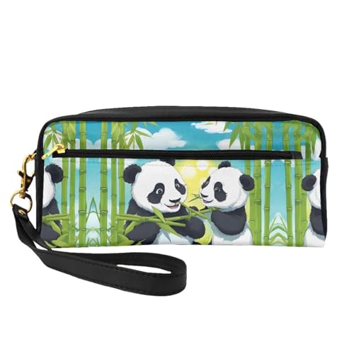 ZhRiYan Zwei glückliche Pandas Print Leder Kleine Make-up-Tasche - Reise-Kulturbeutel für Frauen, wiederverwendbare Kosmetiktasche mit Reißverschluss, Schwarz, Einheitsgröße, Schwarz, Einheitsgröße von ZhRiYan