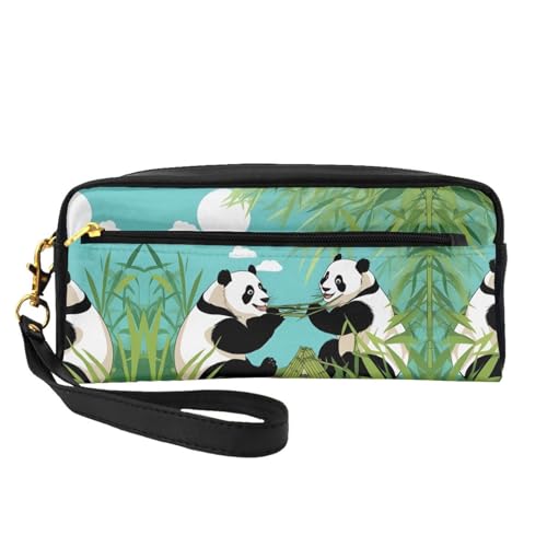 ZhRiYan Zwei süße große Pandas Print Leder kleine Make-up-Tasche - Reise-Kulturbeutel für Frauen, wiederverwendbare Kosmetiktasche mit Reißverschluss, Schwarz, Einheitsgröße, Schwarz, Einheitsgröße von ZhRiYan