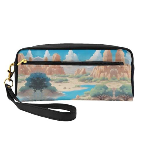 ZhRiYan oasis in the desert Print Leder Kleine Make-up-Tasche - Reise-Kulturbeutel für Frauen, wiederverwendbare Kosmetiktasche mit Reißverschluss, Schwarz, Einheitsgröße, Schwarz, Einheitsgröße von ZhRiYan