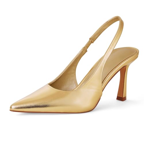 Zhabtuc Damen High Heels Pumps modische Fersen mit Knöchelriemen Pumps Slip on Stöckelschuhe für Party Hochzeit Abschlussfeier Hohe Schuhe mit Pfennigabsatz, Goldenes Lackleder, 37 EU von Zhabtuc