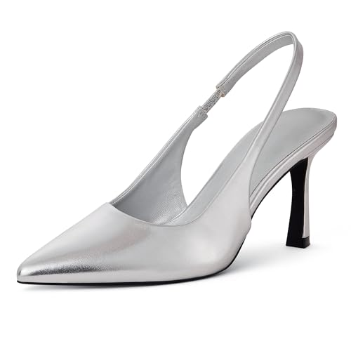Zhabtuc Damen High Heels Pumps modische Fersen mit Knöchelriemen Pumps Slip on Stöckelschuhe für Party Hochzeit Abschlussfeier Hohe Schuhe mit Pfennigabsatz, Silber matt, 40 EU von Zhabtuc
