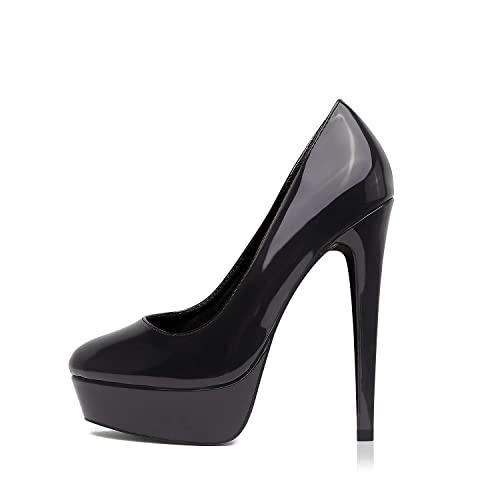 Zhabtuc Damen Plateau Pumps Geschlossen Runde Zeh High Heels 14cm Klassische Party Abschlussball Hochzeit Abend Stilettos Damenschuhe Schwarz 40.5 EU von Zhabtuc