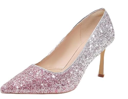 Zhabtuc Damen Pumps Exklusive Silber und Roségold Glitzer High Heels Spitz zulaufend 10 cm Stiletto Hochzeit und Ball, Rosé-Glitzer, 39 EU von Zhabtuc