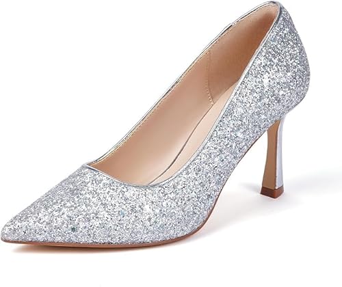 Zhabtuc Damen Pumps Exklusive Silber und Roségold Glitzer High Heels Spitz zulaufend 10 cm Stiletto Hochzeit und Ball, Silber-Glitzer, 38.5 EU Zhabtuc Damen Pumps Exklusive Silber und Roségold Glitzer High Heels Spitz zulaufend 10 cm Stiletto Hochzeit und Ball, Silber-Glitzer, 38.5 EU von Zhabtuc