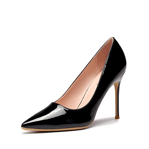Zhabtuc Damen Pumps Mode Spitze Geschlossene Zehe High Heels Sexy Slip on Party Abschlussball Hochzeit Stiletto Schuhe 10CM Schwarz 41 EU（11 US） von Zhabtuc