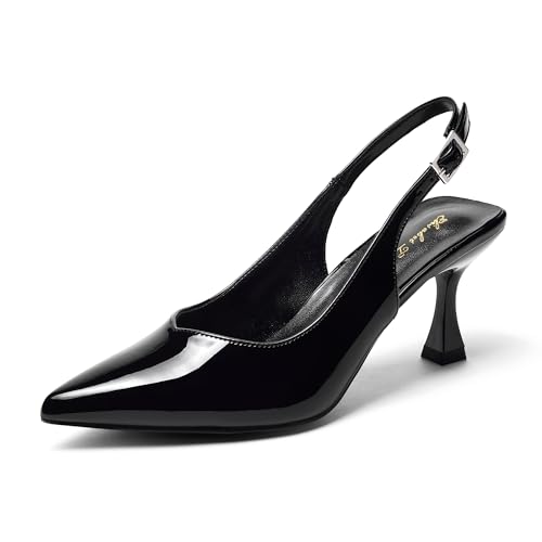 Zhabtuc Damen Pumps mit Kitten Heel, Slingback, 8 cm, Stiletto, spitz, geschlossene Zehenpartie, Elegante Brautschuhe für Hochzeiten, Schwarz, 42 EU von Zhabtuc