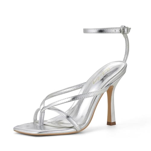 Zhabtuc Damen Sandalen Riemchen Absatz High Heels Sandaletten Tanzschuhe Mode Offene Zehe, Silber, 38.5 EU von Zhabtuc