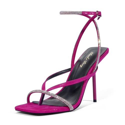 Zhabtuc Damen Sandaletten 10cm High Heels Knöchelriemen mit Glitzersteine Peep Toe Sommerschuhe Bequem Elegnat Pumps, Rosa Wildleder, EU41 Zhabtuc Damen Sandaletten 10cm High Heels Knöchelriemen mit Glitzersteine Peep Toe Sommerschuhe Bequem Elegnat Pumps, Rosa Wildleder, EU41 von Zhabtuc
