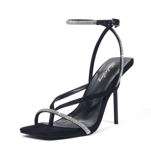 Zhabtuc Damen Sandaletten 10cm High Heels Knöchelriemen mit Glitzersteine Peep Toe Sommerschuhe Bequem Elegnat Pumps, Schwarzes Wildleder, EU42 Zhabtuc Damen Sandaletten 10cm High Heels Knöchelriemen mit Glitzersteine Peep Toe Sommerschuhe Bequem Elegnat Pumps, Schwarzes Wildleder, EU42 von Zhabtuc