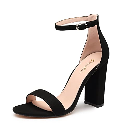 Zhabtuc Damen Sandaletten High Heels mit Blockabsatz Hoher Absatz Offene Zehen Knöchelriemen Sommerschuhe Frauen Chunky Blockabsatz Sandalen Abend Party Sandals Schwarz EU38.5 von Zhabtuc