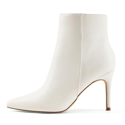 Zhabtuc Damen-Stiefeletten Herbst Winter 8 cm Absatz – Geschlossene Spitze Stiletto-Booties für Arbeit, Party, Reisen, Beige, 38.5 EU von Zhabtuc