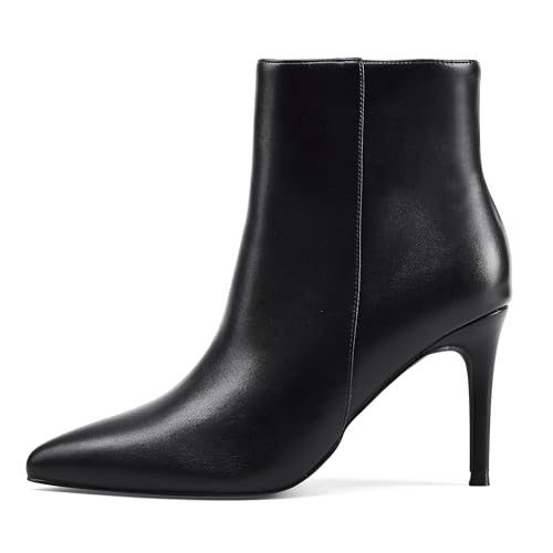 Zhabtuc Damen-Stiefeletten Herbst Winter 8 cm Absatz – Geschlossene Spitze Stiletto-Booties für Arbeit, Party, Reisen, Schwarz, 38.5 EU von Zhabtuc