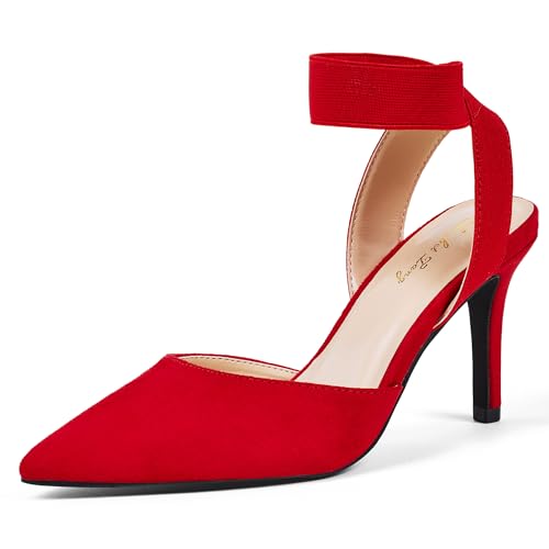 Zhabtuc Elegante 8 cm Stiletto-Pumps mit elastischem Knöchelriemen und spitzer Wildleder-Zehenkappe für Damen, Rotes Wildleder, 38.5 EU Zhabtuc Elegante 8 cm Stiletto-Pumps mit elastischem Knöchelriemen und spitzer Wildleder-Zehenkappe für Damen, Rotes Wildleder, 38.5 EU von Zhabtuc
