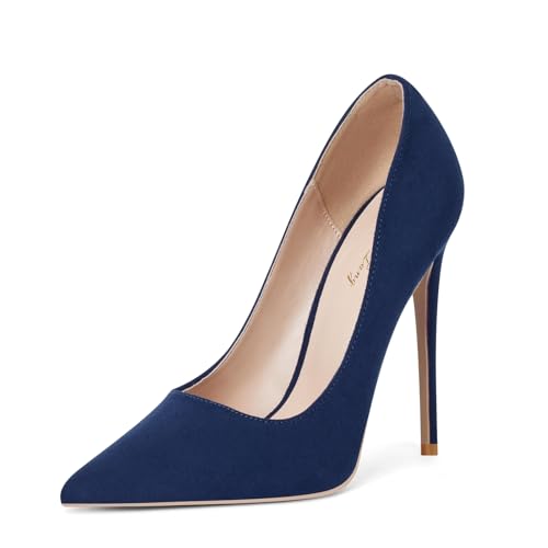 Zhabtuc Elegante und Bequeme Damen-Pumps aus Wildleder – 12 cm hohe Spitze High Heels für Hochzeiten, Partys und Festliche Anlässe, Marineblaues Wildleder, 37 EU von Zhabtuc