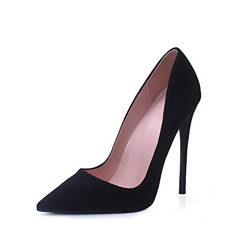 Zhabtuc Elegante und Bequeme Damen-Pumps aus Wildleder – 12 cm hohe Spitze High Heels für Hochzeiten, Partys und Festliche Anlässe, ganz schwarzes Wildleder, 40.5 EU von Zhabtuc