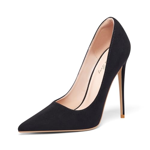 Zhabtuc Elegante und Bequeme Damen-Pumps aus Wildleder – 12 cm hohe Spitze High Heels für Hochzeiten, Partys und Festliche Anlässe, schwarzes Wildleder, 40 EU von Zhabtuc