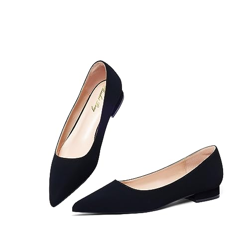Zhabtuc Flache Ballerinas für Damen Schuh mit Spitzer Zehenpartie Elegante Slip-on Schuhe mit Niedriger Absatz Hochzeitsschuhe Arbeitsschuhe Business-Schuhe, Schwarz, 36 EU von Zhabtuc