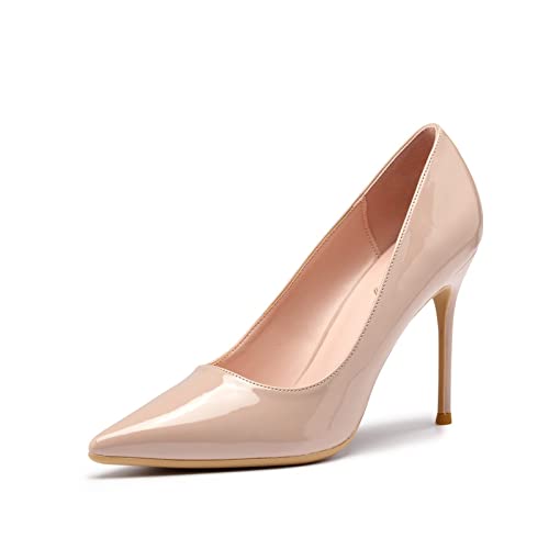 Zhabtuc High Heels 10 cm, Damen Spitzschuh Schlupfschuhe Stilettos Party Hochzeit Pumps Basic Schuhe, Nackt, 39 EU von Zhabtuc