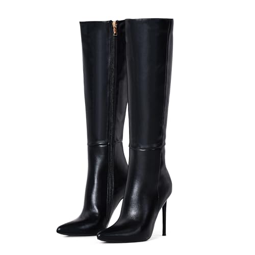 Zhabtuc Kniehohe Stiefeletten für Damen, 10 cm Stilettoabsatz, spitze Zehenpartie, breite Wadenstiefel, bequeme Kampfstiefeletten aus Kunstleder, schwarz matt, 38 EU Zhabtuc Kniehohe Stiefeletten für Damen, 10 cm Stilettoabsatz, spitze Zehenpartie, breite Wadenstiefel, bequeme Kampfstiefeletten aus Kunstleder, schwarz matt, 38 EU von Zhabtuc