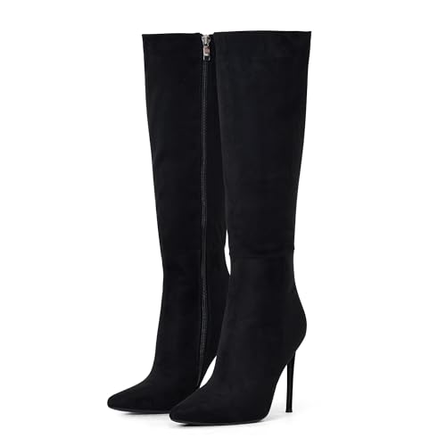 Zhabtuc Kniehohe Stiefeletten für Damen, 10 cm Stilettoabsatz, spitze Zehenpartie, breite Wadenstiefel, bequeme Kampfstiefeletten aus Kunstleder, schwarzes Wildleder, 38 EU Zhabtuc Kniehohe Stiefeletten für Damen, 10 cm Stilettoabsatz, spitze Zehenpartie, breite Wadenstiefel, bequeme Kampfstiefeletten aus Kunstleder, schwarzes Wildleder, 38 EU von Zhabtuc