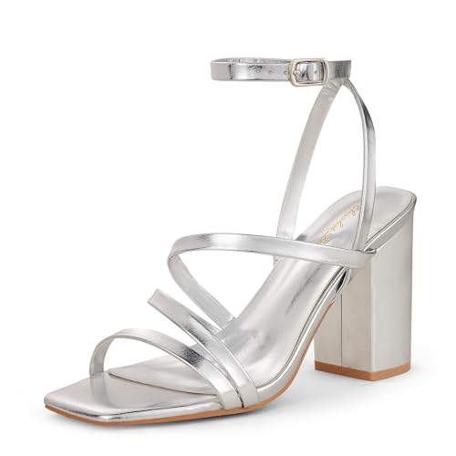 Zhabtuc Modische Damen Sandaletten 8 cm Blockabsatz Silber Gold Glanz Elegant Sommerschuhe Hochzeitsschuhe, Silbriger Glanz, 40.5 EU von Zhabtuc