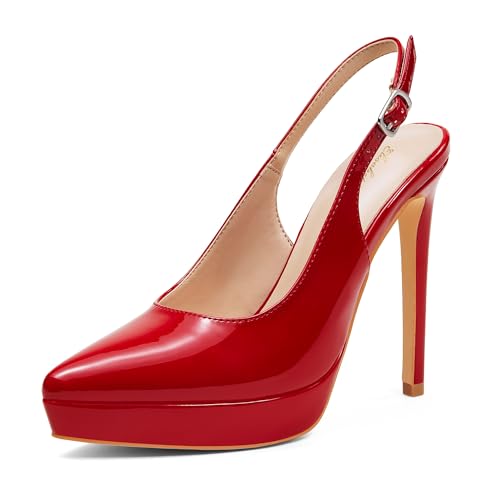 Zhabtuc Plateaupumps 12,5 cm spitz zulaufend geschlossene Zehenpartie Stiletto Slingback High Heel für Damen Abendschuhe für selbstbewusste Feminine Schritte, Rot, 37 EU von Zhabtuc
