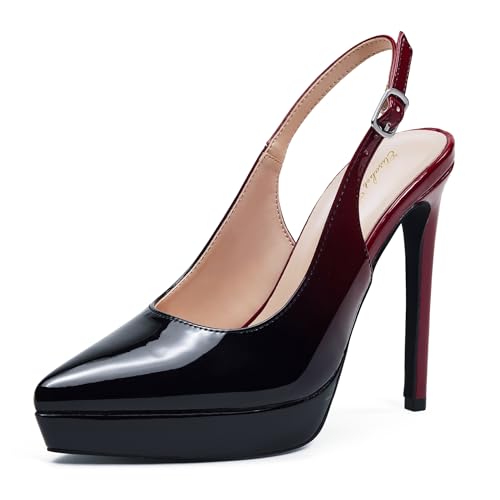 Zhabtuc Plateaupumps 12,5 cm spitz zulaufend geschlossene Zehenpartie Stiletto Slingback High Heel für Damen Abendschuhe für selbstbewusste Feminine Schritte, Schwarz Rot Farbverlauf, 39 EU von Zhabtuc