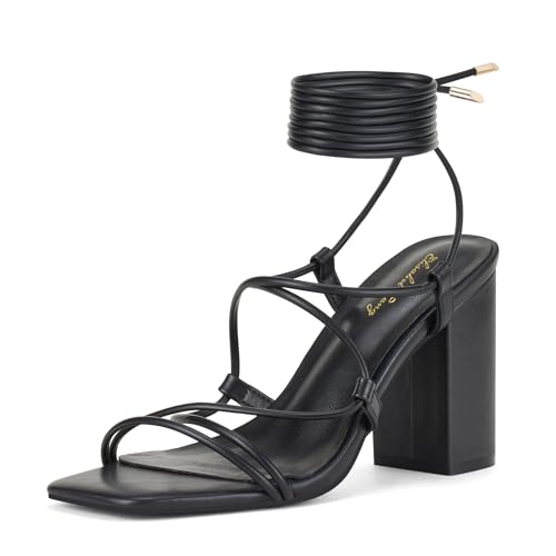 Zhabtuc Sandalen mit Riemchen und klobigem Absatz und quadratischer Zehenpartie, 8 cm hohe Sandalen zum Schnüren und niedrigem Absatz für Damen als Hochzeitsschuhe, Schwarz, 40.5 EU Zhabtuc Sandalen mit Riemchen und klobigem Absatz und quadratischer Zehenpartie, 8 cm hohe Sandalen zum Schnüren und niedrigem Absatz für Damen als Hochzeitsschuhe, Schwarz, 40.5 EU von Zhabtuc