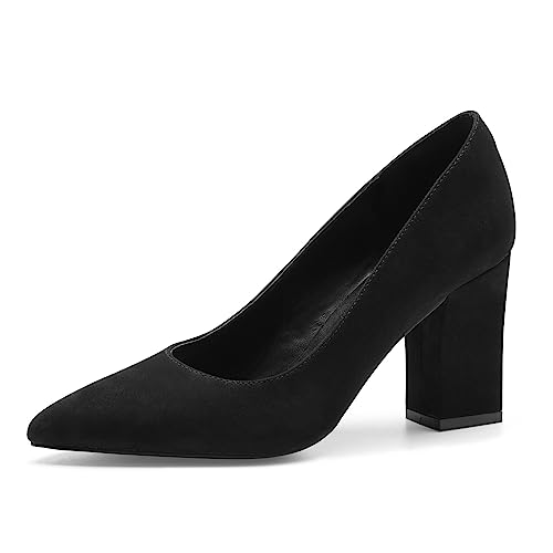 Zhabtuc Schwarz Blockabsatz High Heels Pumps für Damen Elegant Chunky Heel Absatzschuhe 8CM/3,15 Zoll Blockabsatz Schuhe Geschlossen Wildleder Pumps Spitz Slip-on Hohe Schuhe mit Dicker Absatz 40,5EU von Zhabtuc
