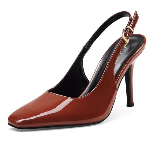 Zhabtuc Slingback Pumps mit quadratischer Zehenpartie, 8,5 cm Absatzhöhe, Exquisite und Elegante Abendkleidung, Braun, 37 EU von Zhabtuc