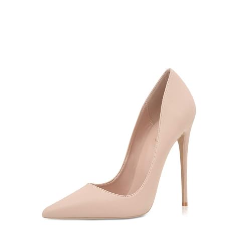 Zhabtuc Damen Pumps, Spitze Zehenpartie, High Heel, 12 cm, Party-Stilettos, mattierte Pumps, Nude, 40 EU von Zhabtuc