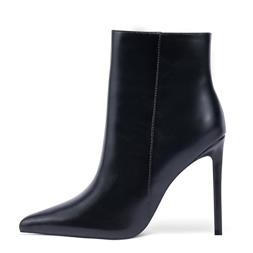 Zhabtuc Stiefel für Damen Sexy High Heel Stiefeletten mit Reißverschluss Spitze Zehen Stiletto Stiefeletten für Party Abschlussball Schwarz Matt 40.5 EU von Zhabtuc