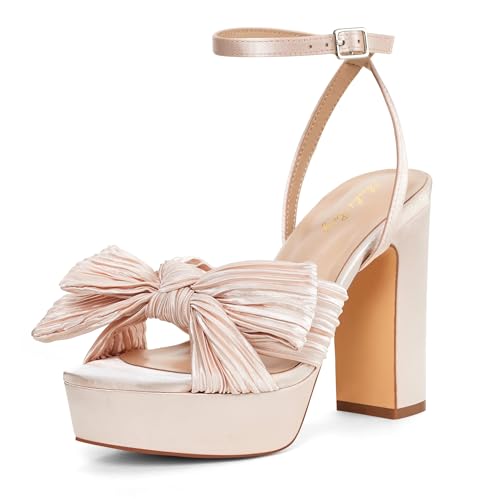Zhabtuc Vintage Schleife Riemchen Plateauschuhe mit klobigen Blockabsätzen Satin-Schleifenknoten Runde Zehen Sandalen 11 cm für Abschlussball, Nacktfarbe, 41 EU Zhabtuc Vintage Schleife Riemchen Plateauschuhe mit klobigen Blockabsätzen Satin-Schleifenknoten Runde Zehen Sandalen 11 cm für Abschlussball, Nacktfarbe, 41 EU von Zhabtuc