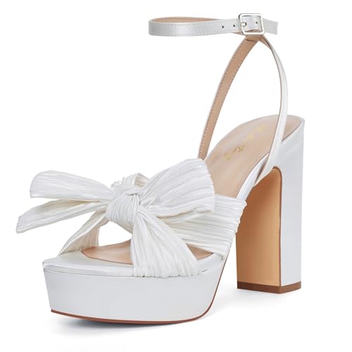 Zhabtuc Vintage Schleife Riemchen Plateauschuhe mit klobigen Blockabsätzen Satin-Schleifenknoten Runde Zehen Sandalen 11 cm für Abschlussball, Weiß, 41 EU Zhabtuc Vintage Schleife Riemchen Plateauschuhe mit klobigen Blockabsätzen Satin-Schleifenknoten Runde Zehen Sandalen 11 cm für Abschlussball, Weiß, 41 EU von Zhabtuc