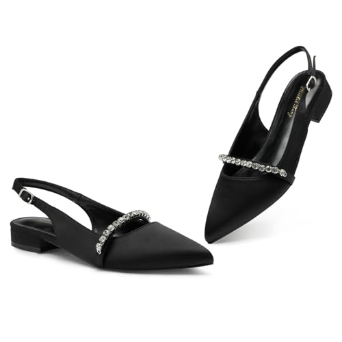 Zhantuc Elegante Damen Schuhe Flache Mokassins Spitz Pumps Sandalen mit Schmucksteinen, Schwarzer Satin, 40.5 EU von Zhabtuc
