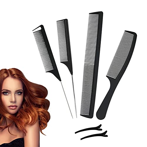 Schwanzkämme Set, Styling-Kamm, 4 Stück Rattenschwanz-Kamm, Antistatisch Hitzebeständig Barber Friseurkamm, Stahl Pintail Comb Cutting Fine Tooth Comb Teasing Haarkamm, für Frauen Männer (Schwarz) Schwanzkämme Set, Styling-Kamm, 4 Stück Rattenschwanz-Kamm, Antistatisch Hitzebeständig Barber Friseurkamm, Stahl Pintail Comb Cutting Fine Tooth Comb Teasing Haarkamm, für Frauen Männer (Schwarz) von Zhailyn