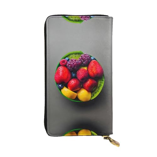 Fresh and Juicy Fruit Rainbow Print Leather Long Clutch Wallet - Fashionable, Personalized with Multiple Card Slots, Zipper Pocket, Schwarz , Einheitsgröße von ZhanGM