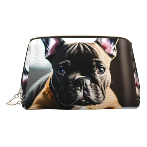Goldfarbene Make-up-Tasche aus Leder – Reise-Kosmetiktasche mit französischer Bulldogge für Damen, Reißverschluss, ideales Geschenk für Reisende, gold, Einheitsgröße Goldfarbene Make-up-Tasche aus Leder – Reise-Kosmetiktasche mit französischer Bulldogge für Damen, Reißverschluss, ideales Geschenk für Reisende, gold, Einheitsgröße von ZhanGM