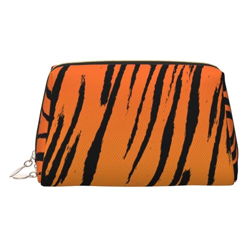 Goldfarbene Make-up-Tasche aus Leder – Tigerstreifen-Druck, Reise-Kosmetiktasche für Damen, Reißverschluss, ideales Geschenk für Reisende, gold, Einheitsgröße Goldfarbene Make-up-Tasche aus Leder – Tigerstreifen-Druck, Reise-Kosmetiktasche für Damen, Reißverschluss, ideales Geschenk für Reisende, gold, Einheitsgröße von ZhanGM