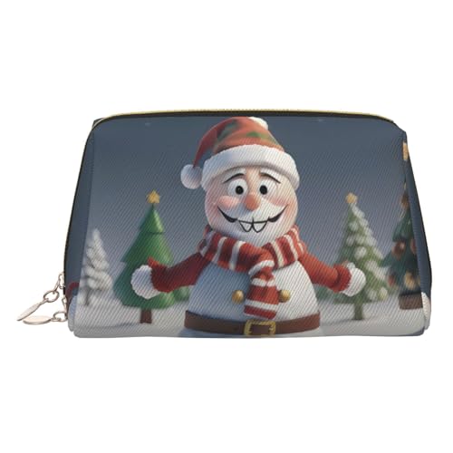 Goldfarbene Make-up-Tasche aus Leder – Weihnachtsmann, Schneemann und Baum, Reise-Kosmetiktasche für Damen, Reißverschluss, ideales Geschenk für Reisende, gold, Einheitsgröße Goldfarbene Make-up-Tasche aus Leder – Weihnachtsmann, Schneemann und Baum, Reise-Kosmetiktasche für Damen, Reißverschluss, ideales Geschenk für Reisende, gold, Einheitsgröße von ZhanGM