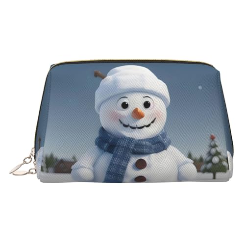 Goldfarbene Make-up-Tasche aus Leder – niedlicher Schneemann-Druck, Reise-Kosmetiktasche für Damen, Reißverschluss, ideales Geschenk für Reisende, gold, Einheitsgröße Goldfarbene Make-up-Tasche aus Leder – niedlicher Schneemann-Druck, Reise-Kosmetiktasche für Damen, Reißverschluss, ideales Geschenk für Reisende, gold, Einheitsgröße von ZhanGM