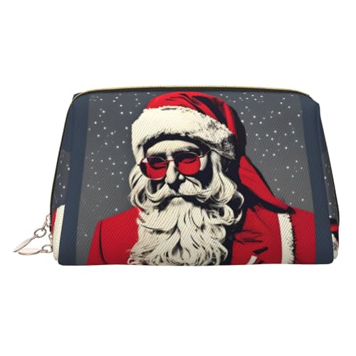 Goldfarbene Make-up-Tasche aus Leder – niedlicher Weihnachtsmann-Druck, Reise-Kosmetiktasche für Damen, Reißverschluss, ideales Geschenk für Reisende, gold, Einheitsgröße Goldfarbene Make-up-Tasche aus Leder – niedlicher Weihnachtsmann-Druck, Reise-Kosmetiktasche für Damen, Reißverschluss, ideales Geschenk für Reisende, gold, Einheitsgröße von ZhanGM