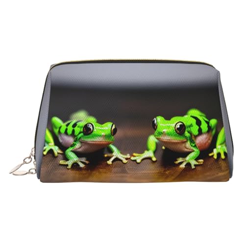Goldfarbene Make-up-Tasche aus Leder – niedlicher und lustiger Frosch-Druck, Reise-Kosmetiktasche für Damen, Reißverschluss, ideales Geschenk für Reisende, gold, Einheitsgröße Goldfarbene Make-up-Tasche aus Leder – niedlicher und lustiger Frosch-Druck, Reise-Kosmetiktasche für Damen, Reißverschluss, ideales Geschenk für Reisende, gold, Einheitsgröße von ZhanGM