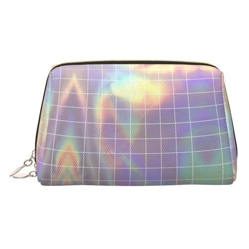 Goldfarbene Make-up-Tasche aus Leder – reflektierender quadratischer Druck, Reise-Kosmetiktasche für Damen, Reißverschluss, ideales Geschenk für Reisende, gold, Einheitsgröße Goldfarbene Make-up-Tasche aus Leder – reflektierender quadratischer Druck, Reise-Kosmetiktasche für Damen, Reißverschluss, ideales Geschenk für Reisende, gold, Einheitsgröße von ZhanGM